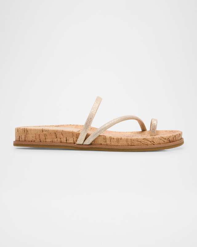 Dorado Metallic Suede Toe-Ring Slide Sandals